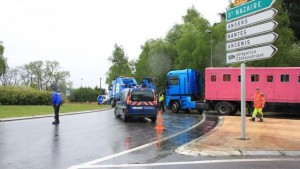 Kackknifed articulated lorry caused a distruption to traffic after an accident in Chateaubriant