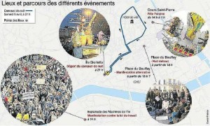 Proposed routes of the demonstrations in Nantes