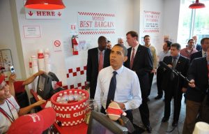 Barack Obama in a restaurant Five Guys in Washington in 2009 