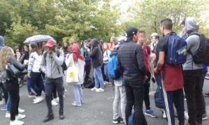 In Nantes, students block access of the Albert-Camus Lycee against the Labour Law