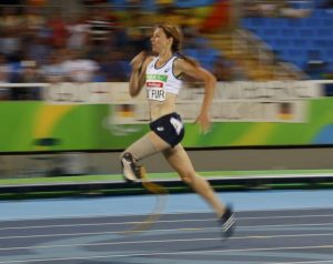 Marie-Amélie Le Fur running in the 400m at the Paralympics