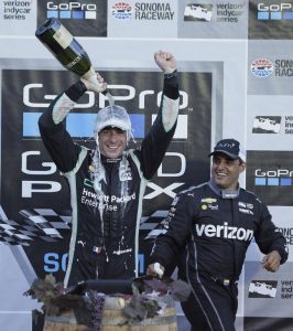 Simon Pagenaud celebrating victory in IndyCar