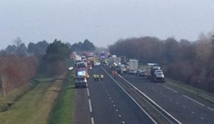 The road is closed to traffic after pileup in the Vendeé