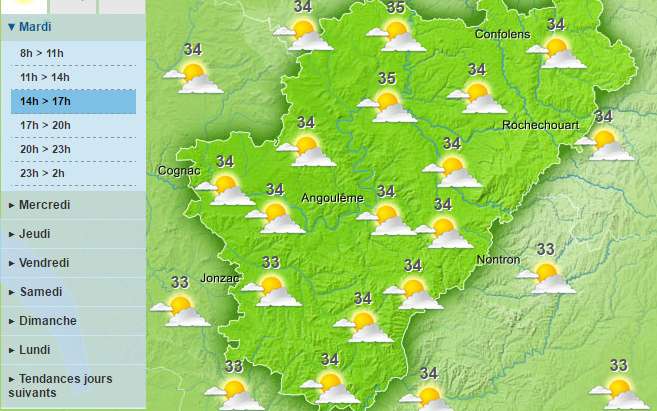 The temperatures are expected to increase to 35 degrees in the Charente