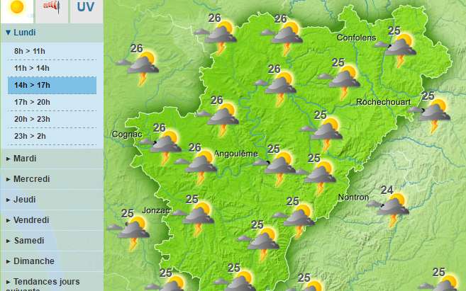 Thunderstorms are likely to arrive in the Charente by the evening