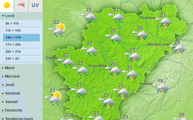 A wet afternoon is forecast for the Charente department