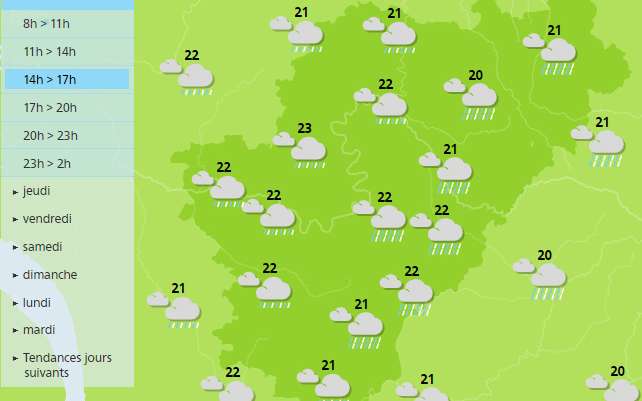 Clouds and rain are forecast for the afternoon across the Charente