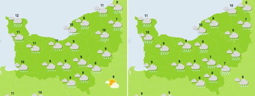 Monday, November 27, 2017, the morning weather left and the afternoon right in Normandy