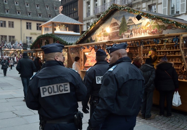 Police officers patrolling the Strasbourg Christmas Market