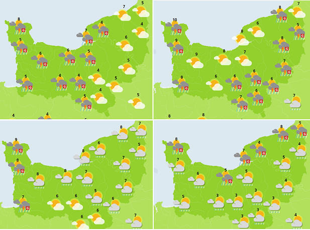 Saturday, November 25, 2017, the morning weather at the top and bottom afternoon in Normandy