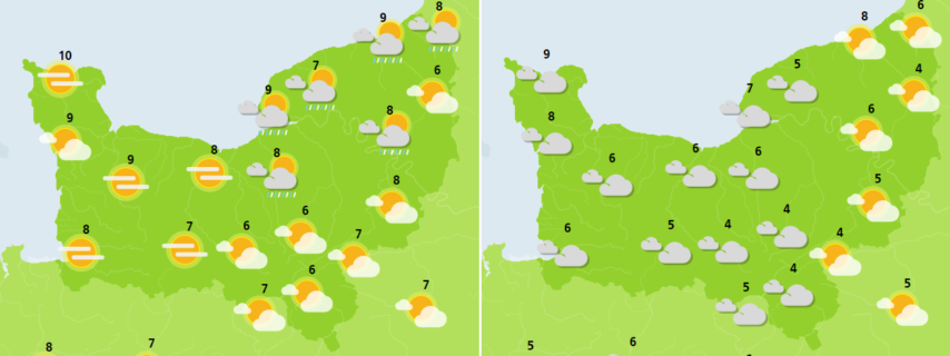 Sunday, November 26, 2017, the morning weather left and the afternoon right in Normandy