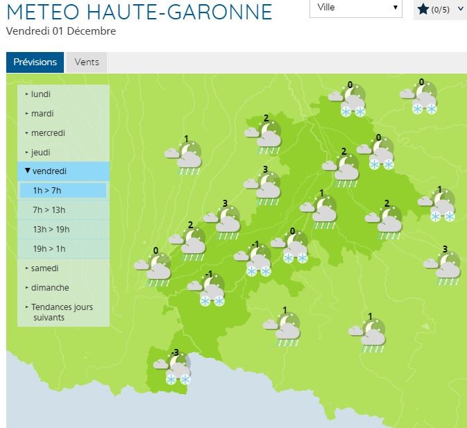 The weather in Haute-Garonne, in the night of Thursday, November 30 to Friday, December 1, 2017. 