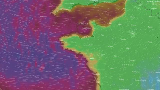 The wind forecasts for Friday, December 29 in the afternoon.