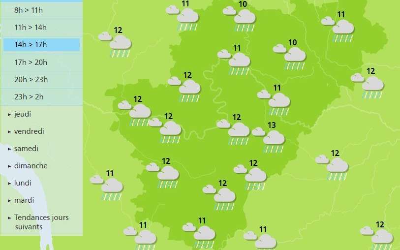 The weather forecast for Wednesday afternoon across the Charente department
