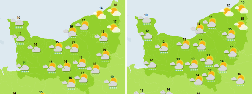 Weather forecast for Normandy on Sunday 8th April