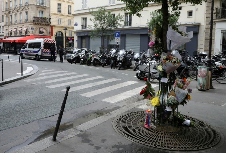 Flowers in tribute to the young man killed in the knife attack in Paris on the 12th May, 2018, Ronan Gosnet. Photo of May 16, 2018