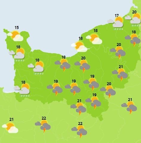 Sunday, May 20, 2018, thunderstorms are expected over a large part of Normandy