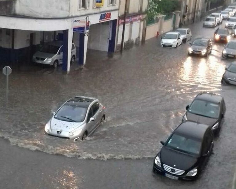 A street of Epinal (Vosges) under water, Monday, May 28, 2018