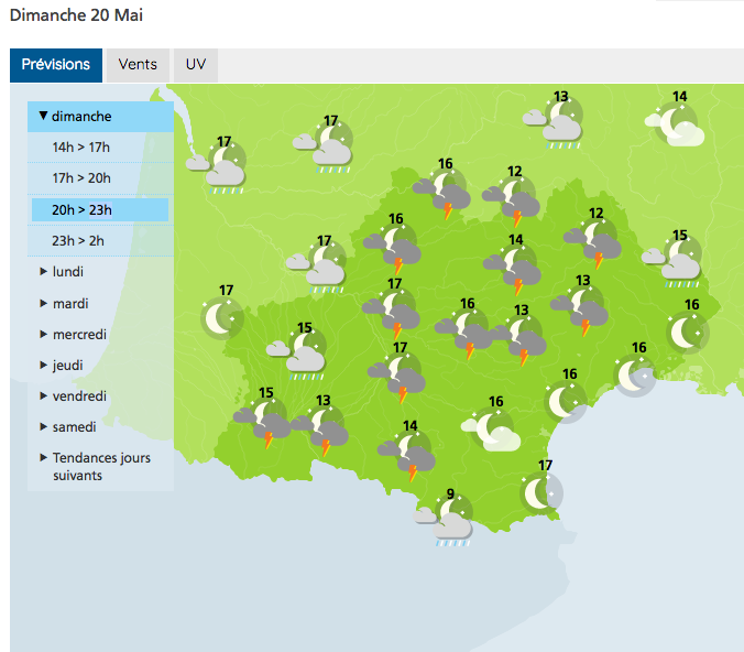 Thunderstorms forecast for Toulouse and the region