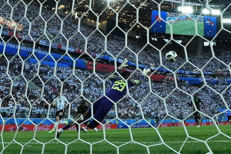 Argentina Striker Lionel Messi scores against Nigeria in World Cup 2018