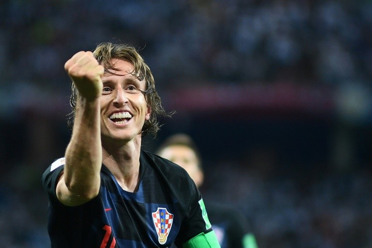 Croatian midfielder Luka Modric after scoring his team's second goal against Argentina on 21 June 2018 in Nizhny Novgorod. 