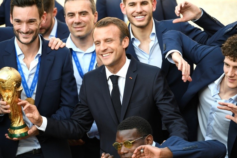 Emmanuel Macron hosts les Bleus at the Elysee Palace 