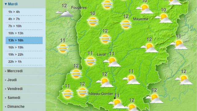 Milder temperatures throughout the Mayenne Department are forecast