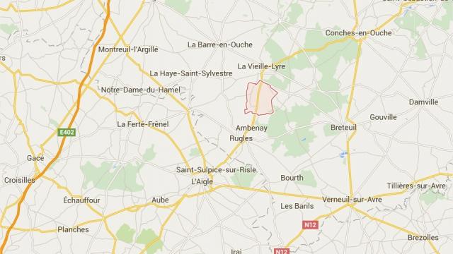 Farm building destroyed by fire near L'Aigle in Normandy