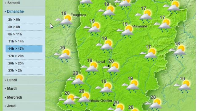 Rain and thunderstorms are forecast for most of the day in the Mayenne department