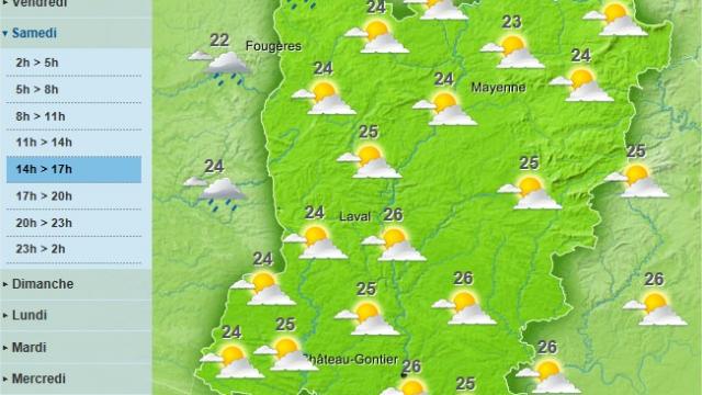Sunny and warm during the day in the Mayenne, but rain in the evening