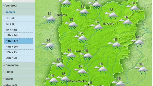 The weather in Mayenne is forecast for rain all day