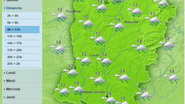 The weather in Mayenne this Sunday is forecast for a day full of rain