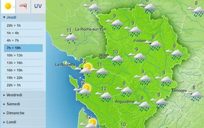 A wet day is forecast for the day in the Charente