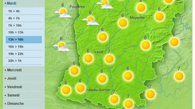 Cooler temperatures but sunny is forecast for the Mayenne, this Tuesday