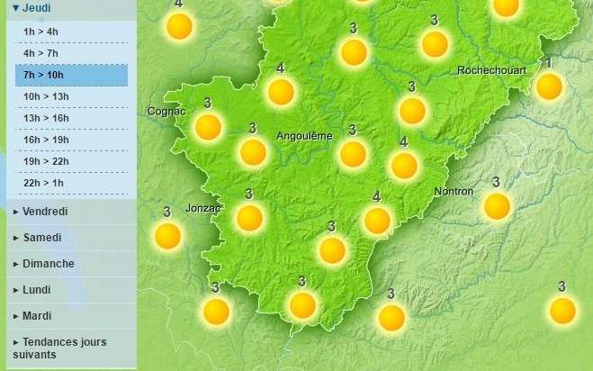 The weather in Charente will be sunny but with cooler temperatures