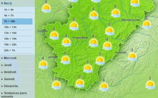 The weather in Charente will be cloudy, but mild