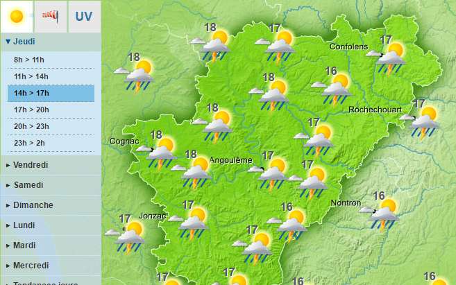 Rain is forecast for all the day in the Charente department