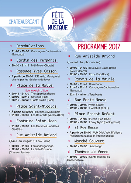 The Programme for the Fête de la Musique in Châteaubriant