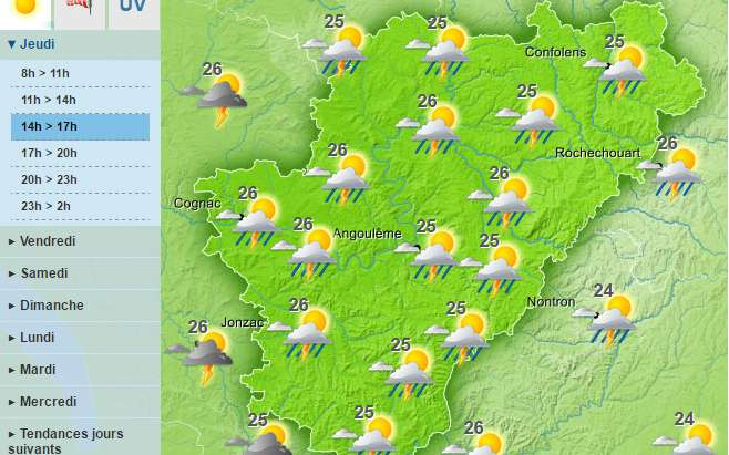 The possibility of more thunderstorms in the afternoon across the Charente department