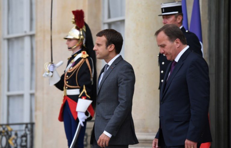 Emmanuel Macron and the Social Democratic Prime Minister of Sweden Stefan Löfven at the Elysee.