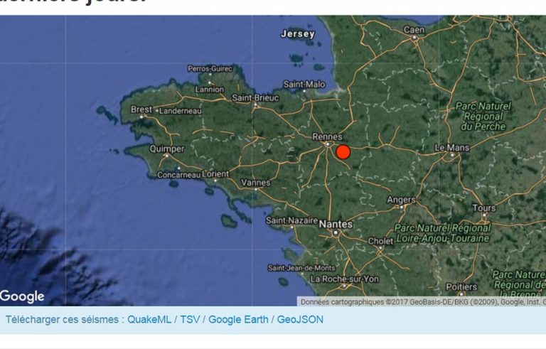An earthquake measuring 3.9 struck south of Rennes