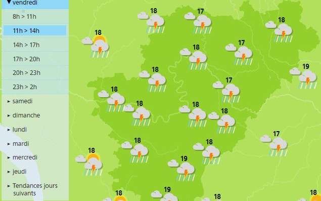 Rain and thunderstorms are forecast for the Charente
