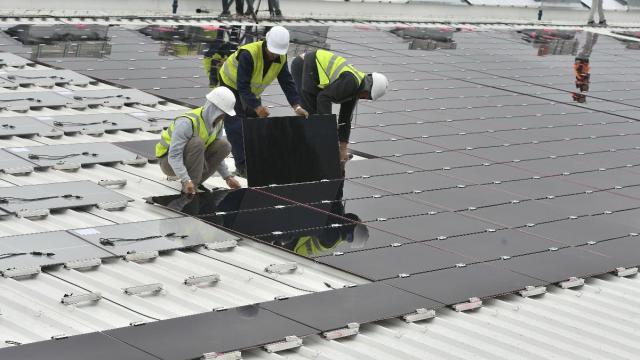 The energy company JPee finally installed in Bouguenais, on the port of Nantes, 15,000 m2 of photovoltaic panels.
