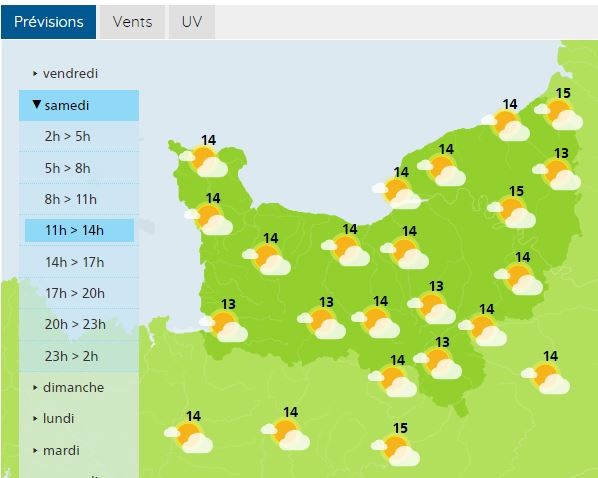 The weather forecast for Normandy on the 28th October