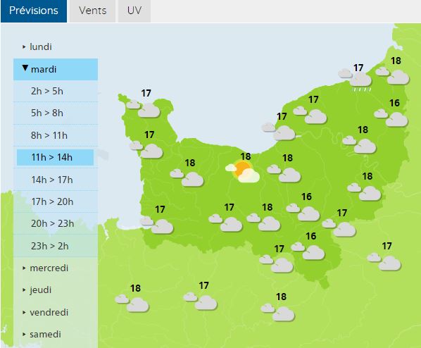 The weather forecast for Normandy this Tuesday