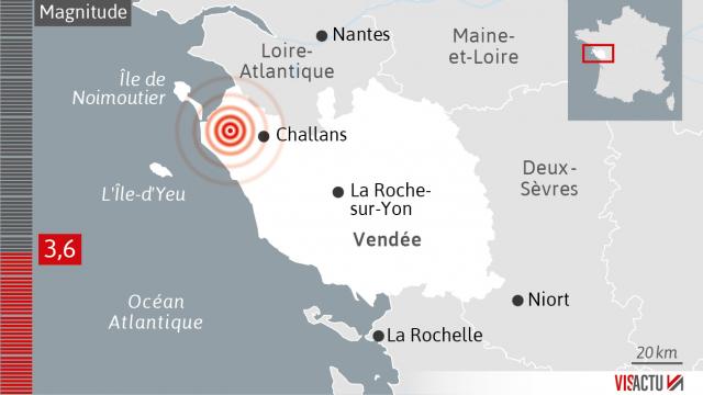 An earthquake of magnitude 3.6 was recorded in Vendée at 0:44am Monday morning.