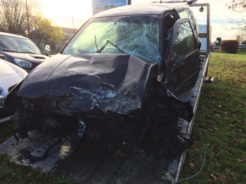 One of the three vehicles involved in the accident November 24, 2017 near Livarot (Calvados, Normandy)