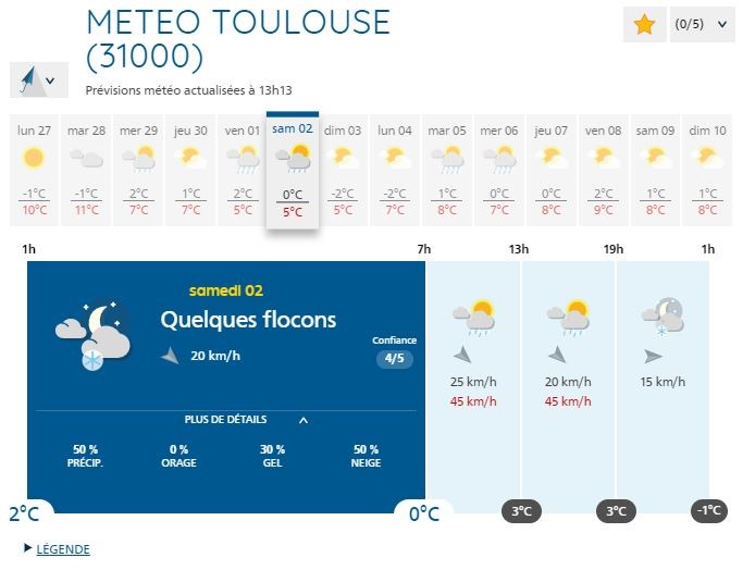 The weather forecast, Saturday, Dec. 2, 2017, in the morning in Toulouse. 
