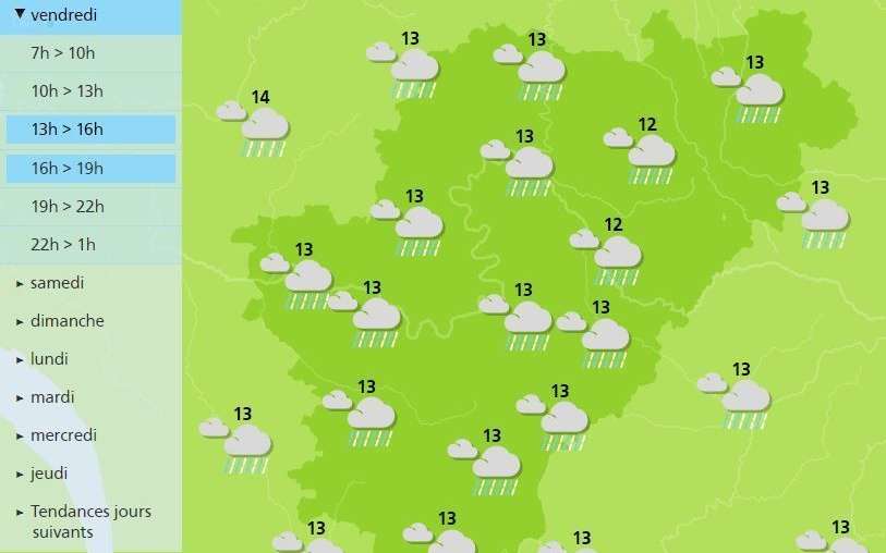 A wet afternoon is forecast for the afternoon across the whole of the Charente
