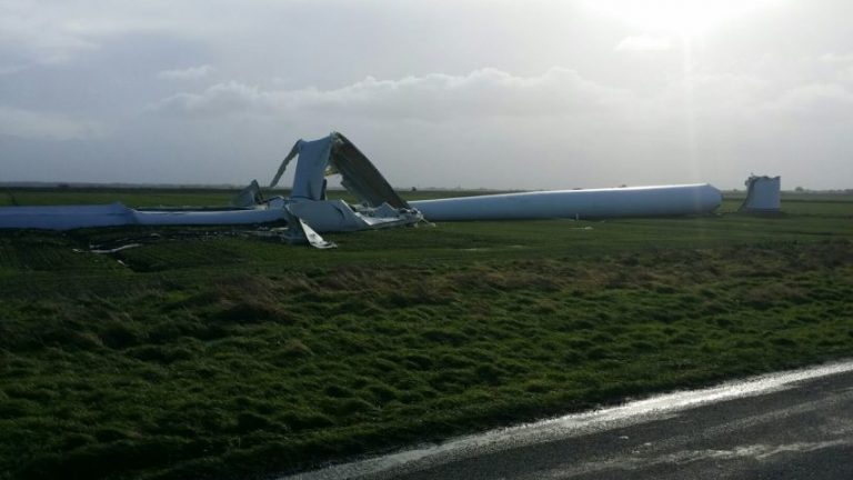 Carmen storm caused the fall of a wind turbine at Bouin, Vendee